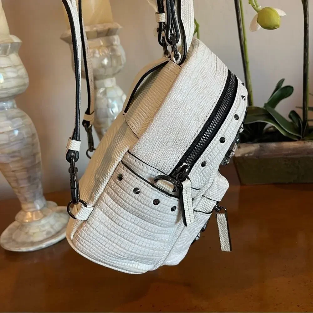 MCM Swarovski Crystal Crocodile Leather Mini Backpack White NWOT